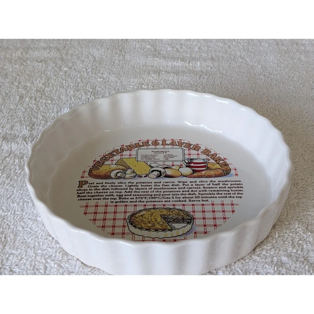 Vintage Small Ceramic Vegetable 6 Layer Bake Recipe Pie Dish Tart Ashley Fluted